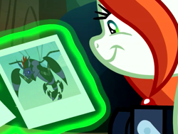 Size: 813x615 | Tagged: safe, edit, edited screencap, screencap, crackle cosette, pharynx, queen chrysalis, changeling, changeling queen, the mean 6, to change a changeling, camera, changeling mega evolution, chrysalis' picture, cropped, disguise, disguised changeling, exploitable meme, meme, polaroid, solo