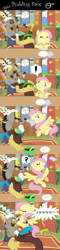 Size: 600x2500 | Tagged: safe, artist:crissy-miu, artist:cryssy-miu, artist:gembutterfly, discord, fluttershy, pegasus, pony, comic, discoshy, ewww!!!, exclamation point, female, food, male, pudding, question mark, sandwich, shipping, straight