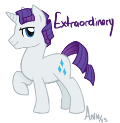 Size: 550x565 | Tagged: safe, artist:theraspberryfox, elusive, rarity, pony, unicorn, horn, male, purple mane, purple tail, raised hoof, rule 63, signature, simple background, smiling, solo, stallion, transparent background, white coat