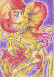 Size: 1746x2474 | Tagged: safe, artist:waterferret, sunset shimmer, kirin, colored pupils, ear fluff, solo, species swap, traditional art, unshorn fetlocks