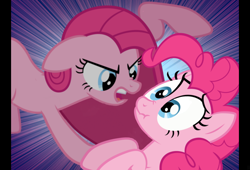 Size: 1128x768 | Tagged: safe, pinkie pie, earth pony, pony, crossover, dexter's laboratory, duality, pinkamena diane pie, scrunchy face