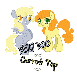 Size: 1500x1500 | Tagged: safe, artist:robynne, carrot top, derpy hooves, ditzy doo, golden harvest, earth pony, pegasus, pony, alternate hairstyle, blank flank, duo, filly, simple background, transparent background, wingding eyes