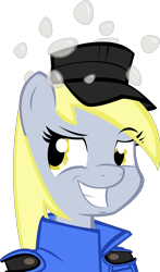 Size: 1593x2714 | Tagged: safe, artist:spaghetticen145, derpy hooves, pegasus, pony, bubble, clothes, female, grenadier's softcap, hat, mare, smiling, soldier, solo, team fortress 2