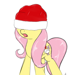 Size: 4000x4000 | Tagged: safe, artist:caumen, fluttershy, pegasus, pony, absurd resolution, hat, santa hat, solo