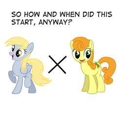 Size: 900x900 | Tagged: safe, carrot top, derpy hooves, golden harvest, pegasus, pony, derpytop, female, mare, meta, shipping