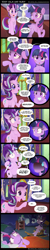 Size: 1000x5000 | Tagged: safe, artist:coltsteelstallion, princess celestia, smarty pants, starlight glimmer, twilight sparkle, twilight sparkle (alicorn), alicorn, pony, absurd resolution, bad idea, bed, bipedal, blushing, chair, comic, companion cube, creepy, cute, dark comedy, derp, dialogue, floppy ears, frown, glare, grimderp, grin, hidden eyes, insanity, looking back, misspelling, nervous, nightmare fuel, on side, open mouth, plushie, pointing, portal (valve), raised hoof, rocking chair, scared, scratching, sitting, smiling, smirk, speech bubble, squee, sweat, sweatdrop, this will end in pain and/or death, this will not end well, undertale, watching, wide eyes, yandere, yandere glimmer
