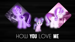 Size: 1280x720 | Tagged: safe, artist:dashiesparkle, artist:fazexpon3, artist:kart6, artist:luckreza8, artist:the-aziz, starlight glimmer, pony, unicorn, collaboration, alternate hairstyle, blank flank, equal cutie mark, equalized, female, filly, filly starlight glimmer, glow, lake, mare, mountain, photo, pigtails, pmv, sad, solo, thumbnail, tree, vector, wallpaper