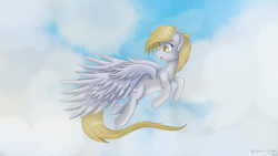 Size: 1920x1080 | Tagged: safe, artist:krisph, derpy hooves, pegasus, pony, female, flying, mare, sky, solo