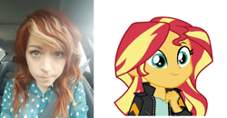 Size: 1840x954 | Tagged: safe, sunset shimmer, human, equestria girls, comparison, irl, irl human, lindsey stirling, photo