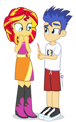 Size: 450x720 | Tagged: safe, artist:dm29, flash sentry, sunset shimmer, equestria girls, age regression, duo, simple background, soda, transparent background, younger