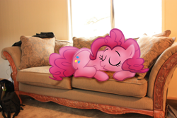 Size: 4272x2848 | Tagged: safe, artist:sniper6vs7rocket, pinkie pie, earth pony, pony, ponies in real life, sleeping, sofa, vector