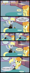 Size: 4212x10000 | Tagged: safe, artist:hatbulbproductions, carrot top, derpy hooves, golden harvest, earth pony, pegasus, pony, absurd resolution, background pony, comic, duo, eyes closed, female, food, hello, hug, inigo montoya, mare, movie reference, muffin, my name is inigo montoya, prepare to die, the princess bride, you killed my father