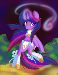 Size: 1550x2000 | Tagged: safe, artist:bamboodog, derpibooru import, twilight sparkle, pony, bipedal, clothes, magic, outfit, solo