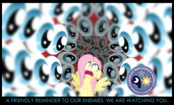 Size: 869x525 | Tagged: safe, edit, edited screencap, screencap, fluttershy, pegasus, pony, hurricane fluttershy, canterlot intelligence agency, cia, eyeball, eyes, poster, propaganda