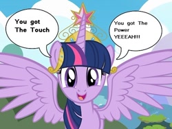 Size: 500x375 | Tagged: safe, derpibooru import, twilight sparkle, twilight sparkle (alicorn), alicorn, pony, alicorn drama, exploitable meme, meme, stan bush, the touch, transformers, twilight rustler meme