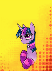 Size: 600x809 | Tagged: safe, artist:foxinshadow, derpibooru import, twilight sparkle, clothes, collar, socks, solo, striped socks