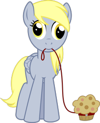 Size: 5000x6125 | Tagged: safe, artist:lightningtumble, derpy hooves, pegasus, pony, absurd resolution, female, leash, mare, muffin, solo