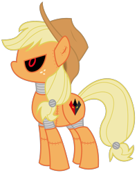 Size: 1959x2476 | Tagged: safe, artist:frankleonhart, applejack, earth pony, pony, robot, robot pony, applebot, cutie mark, female, hat, hooves, mare, red eyes, simple background, solo, transparent background, vector