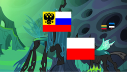 Size: 1279x721 | Tagged: safe, edit, edited screencap, screencap, queen chrysalis, thorax, changeling, changeling queen, to where and back again, 1918, changeling hive, eqg flag-tag meme, estonia, female, flag, history, indenpendence of poland, lithuania, poland, russia, russian empire