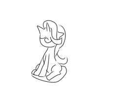 Size: 800x600 | Tagged: safe, anonymous artist, derpibooru exclusive, starlight glimmer, pony, unicorn, black and white, eyes closed, grayscale, hair over one eye, monochrome, simple background, sitting, solo, white background