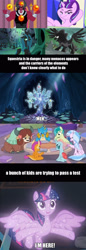 Size: 1103x3190 | Tagged: safe, edit, edited screencap, screencap, gallus, lord tirek, ocellus, pony of shadows, queen chrysalis, sandbar, silverstream, smolder, starlight glimmer, yona, changedling, changeling, changeling queen, dragon, griffon, hippogriff, pony, yak, shadow play, the cutie re-mark, to where and back again, twilight's kingdom, what lies beneath, comic, female, mare, meh, op didn't even try, s5 starlight, screencap comic, sparkles, student six, text, tree of harmony, treelight sparkle, welcome home twilight