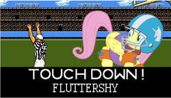 Size: 1195x689 | Tagged: safe, fluttershy, pegasus, pony, american football, female, looking back, mare, sports, tecmo bowl, touchdown, video game