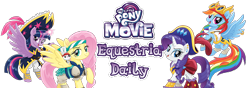 Size: 400x140 | Tagged: safe, derpibooru import, angel bunny, fluttershy, rainbow dash, rarity, twilight sparkle, twilight sparkle (alicorn), alicorn, pegasus, pony, unicorn, my little pony: the movie, captain twilight, equestria daily, pirate, pirate fluttershy, pirate rarity, pirate twilight