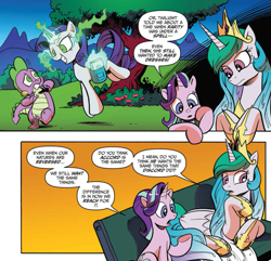 Size: 1025x990 | Tagged: safe, artist:andypriceart, idw, princess celestia, rarity, spike, starlight glimmer, alicorn, dragon, pony, unicorn, accord (arc), chaos theory (arc), conclusion: and chaos into the order came, inspiration manifestation, spoiler:comic, spoiler:comic50, continuity