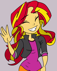 Size: 2000x2500 | Tagged: safe, artist:itza305, sunset shimmer, equestria girls, cute, eyes closed, shimmerbetes, smiling, solo, waving