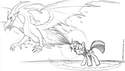 Size: 1181x677 | Tagged: safe, artist:endlessnostalgia, derpibooru import, twilight sparkle, dragon, filly, lineart, magic, traditional art