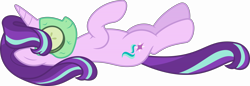 Size: 18680x6400 | Tagged: safe, artist:parclytaxel, derpibooru exclusive, starlight glimmer, pony, .svg available, absurd resolution, cucumber, food, mud mask, on back, raised hoof, simple background, smiling, solo, transparent background, vector