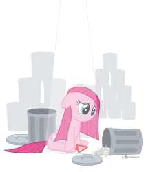 Size: 1100x1300 | Tagged: safe, artist:dm29, pinkie pie, earth pony, pony, bad end, crying, no mouth, no nose, pinkamena diane pie, sad, simple background, solo, transparent background, trash can