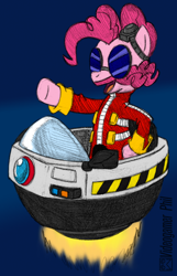 Size: 500x775 | Tagged: safe, artist:videogamer-phil, pinkie pie, earth pony, pony, clothes, cosplay, crossover, doctor eggman, eggmobile, moustache, parody, sonic the hedgehog (series)