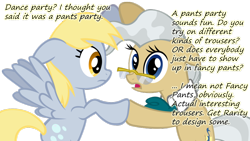 Size: 900x506 | Tagged: safe, derpy hooves, mayor mare, rarity, pegasus, pony, unicorn, lesson zero, clothes, dance party, female, insane pony thread, mare, pants, pants party, tumblr