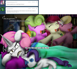 Size: 1280x1140 | Tagged: safe, artist:jamescorck, daisy, flower wishes, lily, lily valley, rarity, roseluck, oc, oc:movie slate, pony, unicorn, ask, doll, flower trio, little shop of horrors, plushie, tumblr