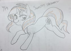 Size: 1024x733 | Tagged: artist needed, safe, sunset shimmer, pony, unicorn, drawing, solo, traditional art