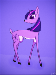 Size: 509x682 | Tagged: safe, artist:coco, derpibooru import, twilight sparkle, deer, deerified, purple background, simple background, species swap