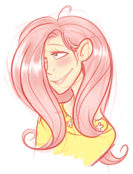 Size: 296x388 | Tagged: safe, artist:bechnokid, fluttershy, clothes, female, humanized, pink hair, smiling, solo