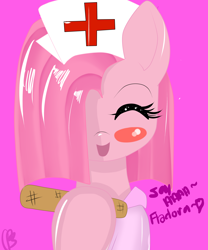 Size: 5000x6000 | Tagged: safe, artist:fladdykin, pinkie pie, earth pony, pony, absurd resolution, blushing, nurse, pinkamena diane pie, tongue depressor