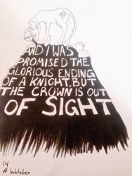 Size: 768x1024 | Tagged: safe, artist:whale, sunset shimmer, pony, unicorn, ink drawing, lyrics, solo, traditional art, woodkid