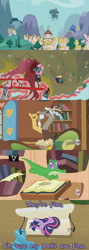 Size: 850x2391 | Tagged: safe, derpibooru import, discord, gummy, owlowiscious, twilight sparkle, golden oaks library, library