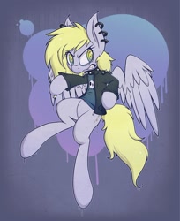 Size: 1280x1571 | Tagged: safe, artist:w300, derpy hooves, oc, oc:jerky hooves, pegasus, pony, angry, clothes, solo