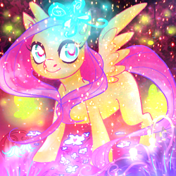 Size: 688x688 | Tagged: safe, artist:pegasisteramelie, fluttershy, butterfly, pegasus, pony, female, mare, pink mane, yellow coat