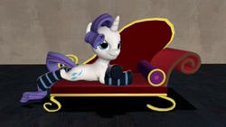 Size: 1191x670 | Tagged: safe, artist:joosh-face, rarity, pony, unicorn, 3d, clothes, gmod, socks, sofa, solo, striped socks