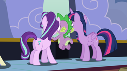 Size: 5333x3000 | Tagged: safe, artist:dashiesparkle, spike, starlight glimmer, twilight sparkle, twilight sparkle (alicorn), alicorn, dragon, pony, to where and back again, absurd resolution, twilight's castle, vector