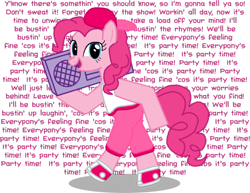 Size: 900x695 | Tagged: safe, artist:thelastgherkin, pinkie pie, earth pony, pony, female, hilarious in hindsight, mare, parody, party time, rap, rapper, titanic, titanic the legend goes on