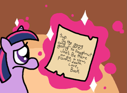 Size: 697x510 | Tagged: safe, artist:kingmunchy, derpibooru import, twilight sparkle, book, letter, wat