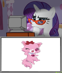 Size: 621x732 | Tagged: safe, rarity, cat, pony, unicorn, exploitable meme, garnet (jewelpet), glasses, jewelpet, sanrio, sega, tv meme