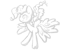 Size: 800x600 | Tagged: safe, artist:otterlore, pinkie pie, earth pony, pony, seraph, monochrome, multiple wings, simple background, six wings, sketch, solo, white background