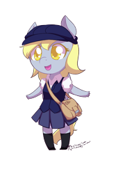 Size: 1896x2787 | Tagged: safe, artist:mylittlesheepy, derpy hooves, anthro, bag, chibi, clothes, schoolgirl, solo, underp
